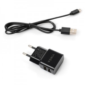 Огляд Зарядний пристрій Vinga 2 Port USB Wall Charger 2.1A + microUSB cable (VCPWCH2USB2ACMBK): характеристики, відгуки, ціни.