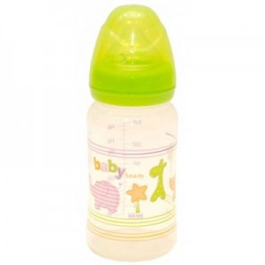 Огляд Пляшечка для годування Baby Team з широким горлом 6+, 250 мл (1002_желтый): характеристики, відгуки, ціни.