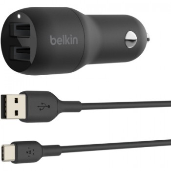 Зарядний пристрій Belkin Car Charger (24W) Dual USB-A, USB-A - USB-C, 1m, black (CCE001BT1MBK)