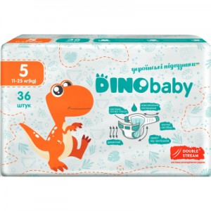 Огляд Підгузки Dino Baby Розмір 5 (11-25 кг) 36 шт (4823098410614): характеристики, відгуки, ціни.