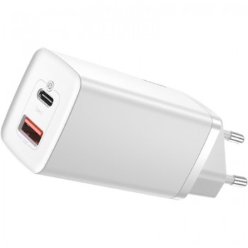 Зарядний пристрій Baseus 2xUSB 65W GaN (USB-C+USB-A) white (CCGAN2L-B02)