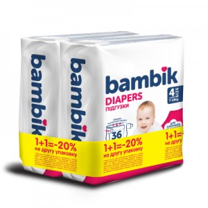 Підгузки Bambik Medium 7-18 кг Розмір 4 Maxi 2 х 36 шт (4823071664034)