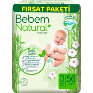 Підгузки Bebem Natural 3 midi 4-9 кг 56 шт (8690536831951)