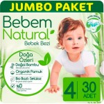 Огляд Підгузки Bebem Natural 4 maxi 7-14 кг 30 шт (8690536806027): характеристики, відгуки, ціни.