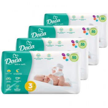 Підгузки Dada Extra Soft Розмір 3 MIDI (4-9 кг) 4 упаковки по 50 шт (200 шт) (4820174989545)