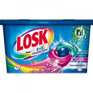 Огляд Капсули для прання Losk Тріо-капсули Колор 12 шт. (9000101502787): характеристики, відгуки, ціни.