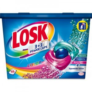 Огляд Капсули для прання Losk Тріо-капсули Колор 18 шт. (9000101426083): характеристики, відгуки, ціни.