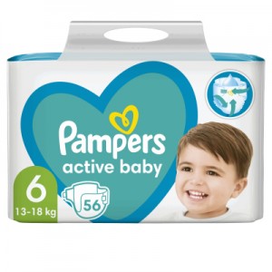 Огляд Підгузок Pampers Active Baby Giant Розмір 6 (13-18 кг) 56 шт (8001090950130): характеристики, відгуки, ціни.