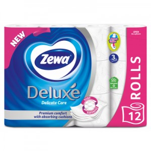 Огляд Туалетний папір Zewa Deluxe білий 3 шари 12 рулонів (7322540989779): характеристики, відгуки, ціни.