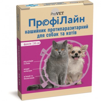 Нашийник для тварин ProVET проти бліх та кліщів для котів і собак 35 см фуксія (4823082410217)