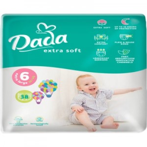 Огляд Підгузок Dada Extra Soft 6 (16+ кг) 38 шт (4820174980924): характеристики, відгуки, ціни.