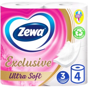 Огляд Туалетний папір Zewa Exclusive Ultra Soft 4 шари 4 рулони (7322541188546): характеристики, відгуки, ціни.