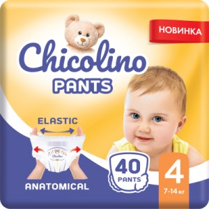Огляд Підгузки Chicolino Pants Розмір 4 (7-14 кг) 40 шт (4823098413486): характеристики, відгуки, ціни.