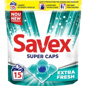 Огляд Капсули для прання Savex Super Caps Extra Fresh 15 шт. (3800024046858): характеристики, відгуки, ціни.