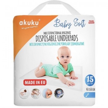 Пелюшки для малюків Akuku Baby Soft 40 x 60 см, 15 шт (A0500)