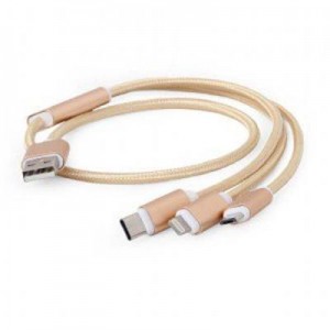 Дата кабель USB 2.0 AM to Lightning + Micro 5P + Type-C 1.0m gold Cablexpert (CC-USB2-AM31-1M-G)