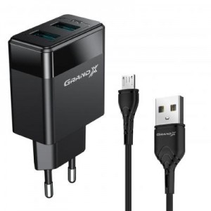 Огляд Зарядний пристрій Grand-X 2USB 5V 2,4A + micro-USB cable (CH-50U): характеристики, відгуки, ціни.
