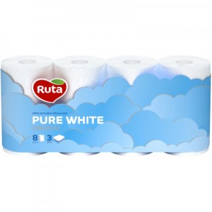 Огляд Туалетний папір Ruta Pure White 3 шари 8 рулонів (4820023747555): характеристики, відгуки, ціни.