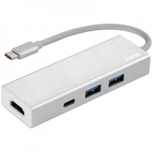 Огляд Концентратор Hama USB-C to 2x USB-A, USB-C, HDMI Aluminium Silver (00135756): характеристики, відгуки, ціни.