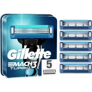 Огляд Змінні касети Gillette Mach3 Turbo 5 шт. (7702018552344): характеристики, відгуки, ціни.
