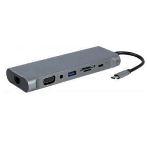 Огляд Концентратор Cablexpert USB-C 8-in-1 USB3.0/HDMI/DP/VGA/PD/CR/1Gbit/audio (A-CM-COMBO8-01): характеристики, відгуки, ціни.