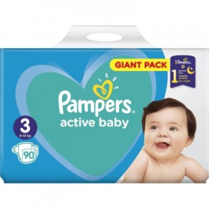 Огляд Підгузок Pampers Active Baby Mid Розмір 3 (6-10 кг) 90 ш (8001090949455): характеристики, відгуки, ціни.
