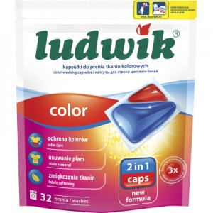 Огляд Капсули для прання Ludwik Color 2 в 1 для кольорових речей 32 шт. (5900498025736): характеристики, відгуки, ціни.