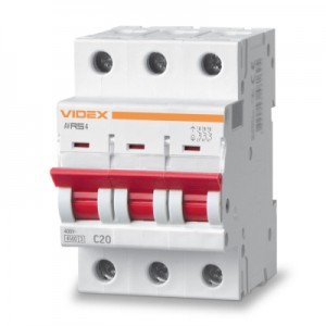 Огляд Автоматичний вимикач Videx RS4 RESIST 3п 20А С 4,5кА (VF-RS4-AV3C20): характеристики, відгуки, ціни.