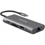 Огляд Концентратор PowerPlant USB-C to 2xUSB 3.0, 1xUSB 2.0, 1xType-C (PD), HDMI, SD, RJ45 (CA913497): характеристики, відгуки, ціни.