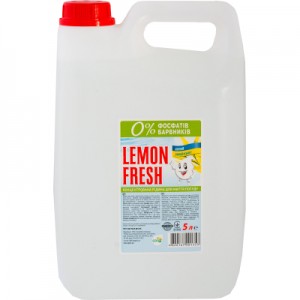 Огляд Засіб для ручного миття посуду Lemon Fresh Прозорий 5 л (4820167001353): характеристики, відгуки, ціни.