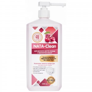 Огляд Засіб для ручного миття посуду Nata Group Nata-Clean З ароматом вишні 1000 мл (4823112601035): характеристики, відгуки, ціни.