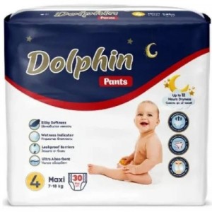 Огляд Підгузки Dolphin Dolphin 4 maxi 7-18 кг 30 шт (8680131207237): характеристики, відгуки, ціни.