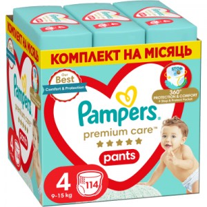 Підгузки Pampers Premium Care Pants Maxi Трусики Розмір 4 (9-15 кг) 114 шт. (8006540490938)