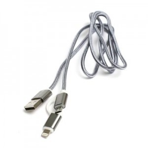 Огляд Дата кабель USB 2.0 AM to Lightning + Micro 5P 1.0m cotton PowerPlant (KD00AS1289): характеристики, відгуки, ціни.
