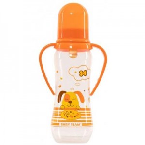 Огляд Пляшечка для годування Baby Team з латексною соскою і ручками 250 мл 0+ (1311_собачка_оранжевая): характеристики, відгуки, ціни.