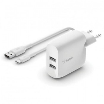Зарядний пристрій Belkin Home Charger (24W) DUAL USB 2.4A, USB-C cable 1m, white (WCE001VF1MWH)