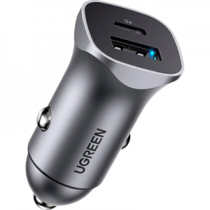 Огляд Зарядний пристрій Ugreen CD130 20W USB + Type-C PD Car Charger (Gray) (30780): характеристики, відгуки, ціни.