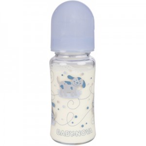 Огляд Пляшечка для годування Baby-Nova Декор, з широкою шийкою, 230 мл, блакитна (3966386): характеристики, відгуки, ціни.