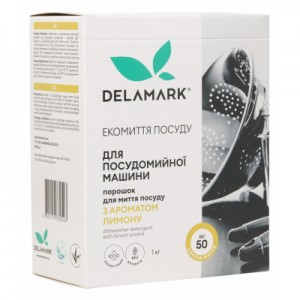 Огляд Порошок для миття посуду в посудомийці DeLaMark з ароматом Лимона 1 кг (4820152332523): характеристики, відгуки, ціни.
