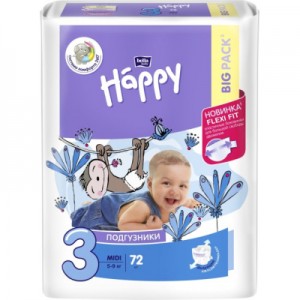 Огляд Підгузок Bella Baby Happy Green Tea Midi 5-9 кг 72 шт (5900516602864): характеристики, відгуки, ціни.