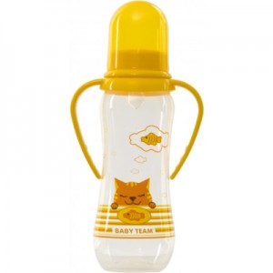 Огляд Пляшечка для годування Baby Team із силіконовою соскою і ручками 0+ 250 мл Жовта (1411): характеристики, відгуки, ціни.