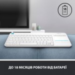 Огляд Клавіатура Logitech K400 Plus Touch Wireless UA White (920-007146): характеристики, відгуки, ціни.