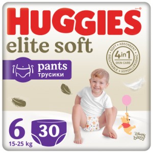 Огляд Підгузок Huggies Elite Soft 6 (15-25 кг) Mega 30 шт (5029053582436): характеристики, відгуки, ціни.