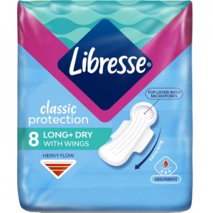 Огляд Гігієнічні прокладки Libresse Classic Protection Long Dry 8 шт. (7322541233291): характеристики, відгуки, ціни.