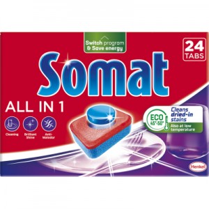 Огляд Таблетки для посудомийних машин Somat All in 1 24 шт. (9000101347777): характеристики, відгуки, ціни.