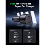 Огляд Зарядний пристрій Ugreen 2xUSB-C PD+USB-A QC 69W Fast Car Charger Black (CD239) (20467): характеристики, відгуки, ціни.