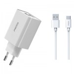 Огляд Зарядний пристрій Proda PD-A28a 2хUSB 2.4A + USB Type-C 1.0m (PD-A28c-WH): характеристики, відгуки, ціни.