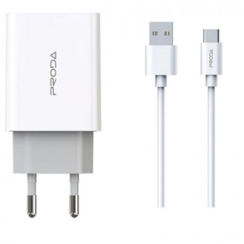 Зарядний пристрій Proda PD-A28a 2хUSB 2.4A + USB Type-C 1.0m (PD-A28c-WH)