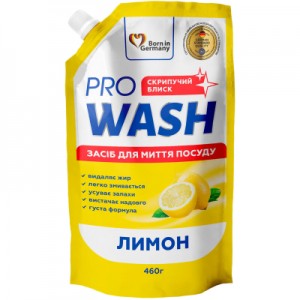 Огляд Засіб для ручного миття посуду Pro Wash Лимон дой-пак 460 г (4260637723888): характеристики, відгуки, ціни.