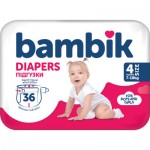 Огляд Підгузки Bambik Medium MAXI Розмір 4 (7-18 кг) 36 шт (4823071652277): характеристики, відгуки, ціни.